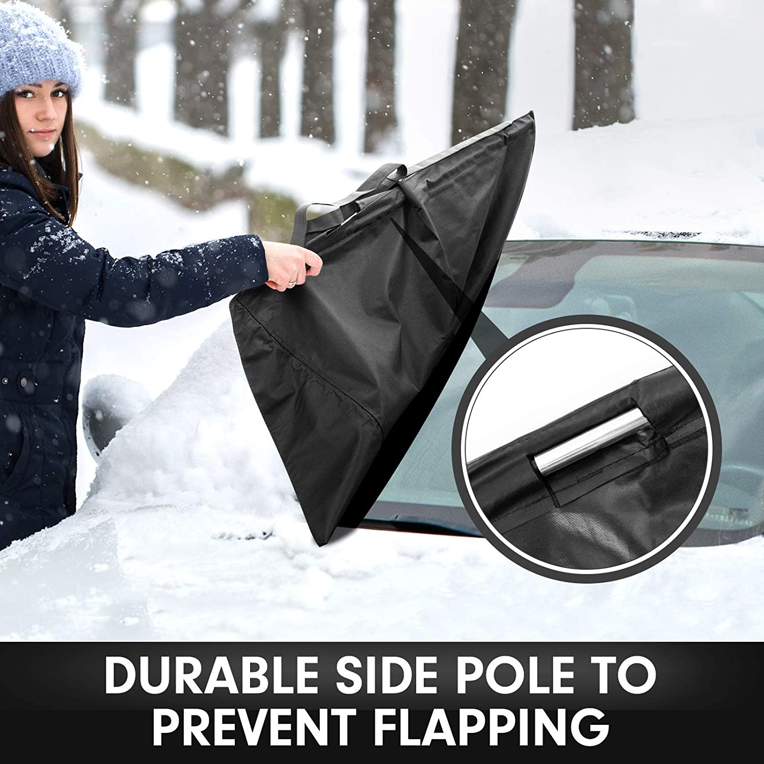 Windshied Sonw Cover,Windshield Snow Ice Covers with 2 Side Mirrer Covers &2 in 1 Beef Tendon Snow Shovel for Most Vehicles,SUVs,Cars Trucks.Winter Snow Defender Frost Guard and Summer Shading 