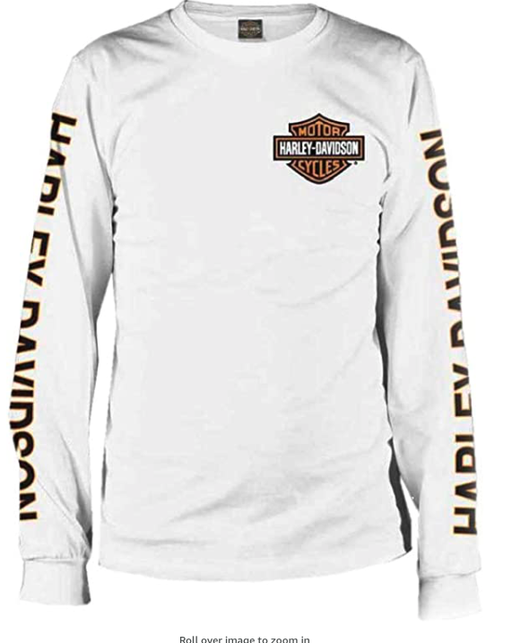Harley-Davidson Men's Long Sleeve Orange Bar & Shield White Shirt 30291964