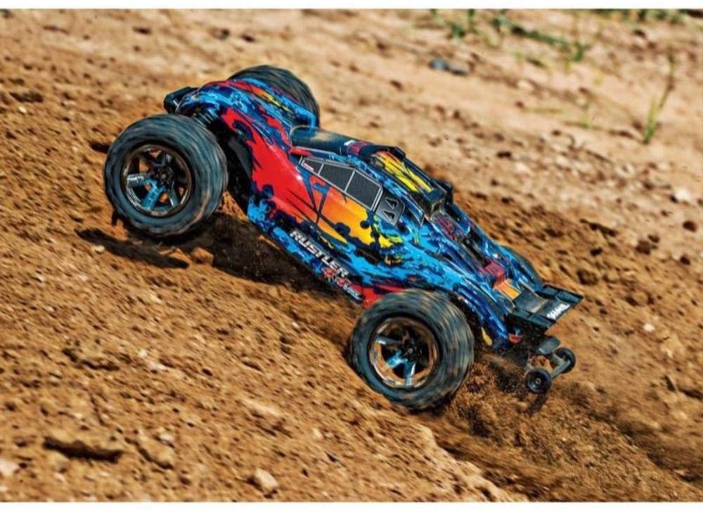 Traxxas 67076-4 Rustler 4x4 VXL Off Road Electric Remote Control RC Car with Remote Control for Adults and Kids, Red