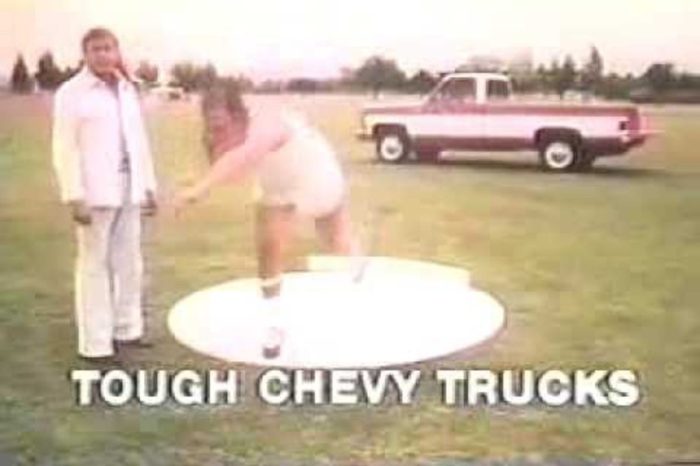 Man Throws Shot Put at ’77 Chevy Truck in Classic Ad