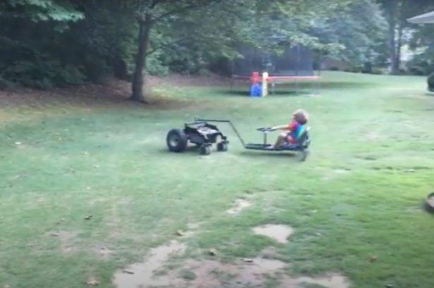 Dad Makes Lawn Mower Toy For His Son, Who Enjoys One Wild Ride