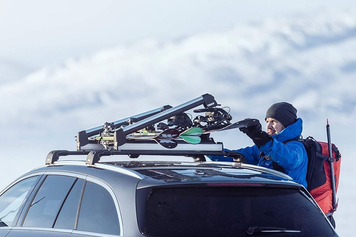 Snowboard Carrier Ski Holder Aluminium 4 Pairs of Ski Jaguar F-Pace 5-Door from 2016 Ski Carrier VDP CRV120A Roof Rack Rails 