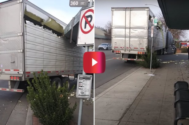 Semi Truck Towing 53-Foot Trailer Makes a Costly Turn
