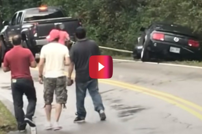 Truck Rescues a Ford Mustang, But Then Tows It Right Into a Ditch