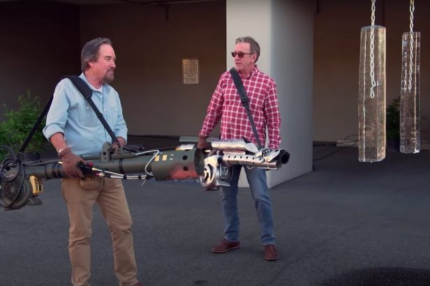 Tim Allen and Richard Karn Test Fire-Breathing Leaf Blowers on “Assembly Required”