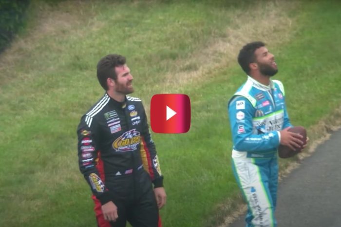 Bubba Wallace and Corey LaJoie Broke Out the Football During a Rain Delay and Got the Fans Involved