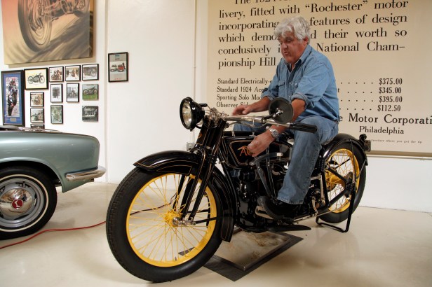 Jay Leno on 1924 Ace motorcycle