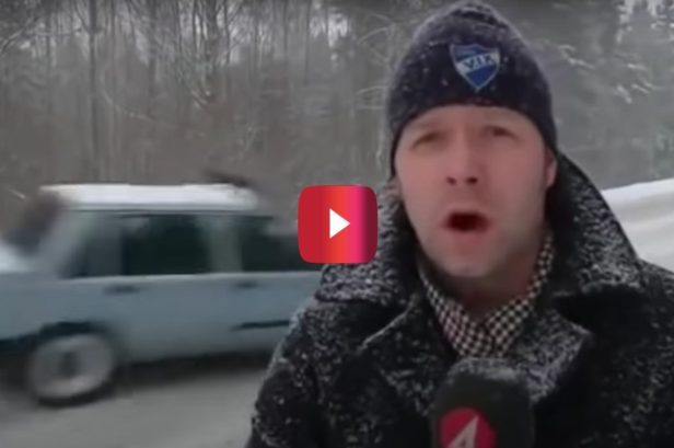 This Reporter Was Reporting on Winter Weather and Got Upstaged by a Drifting Volvo