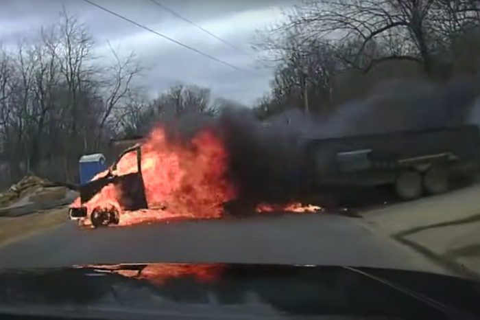This Flaming Cargo Van Pulling a Trailer Made for a Wild Scene