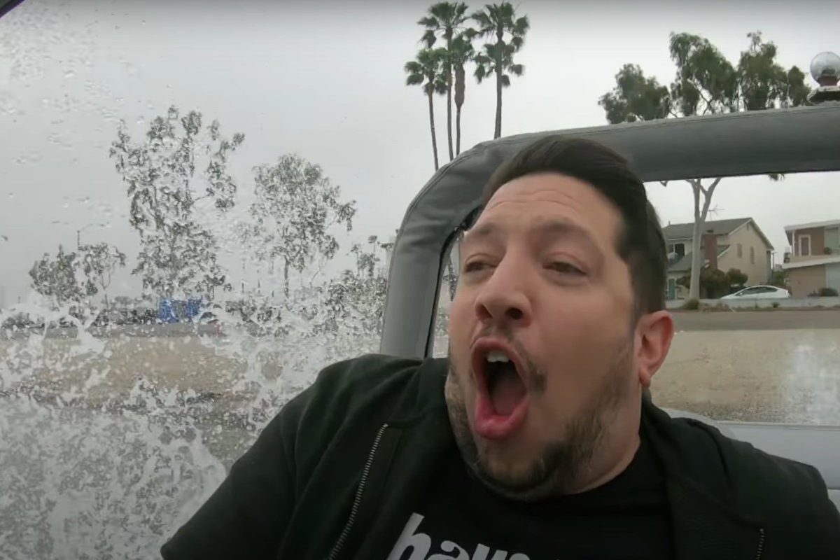 sal vulcano from impractical jokers in panther water car