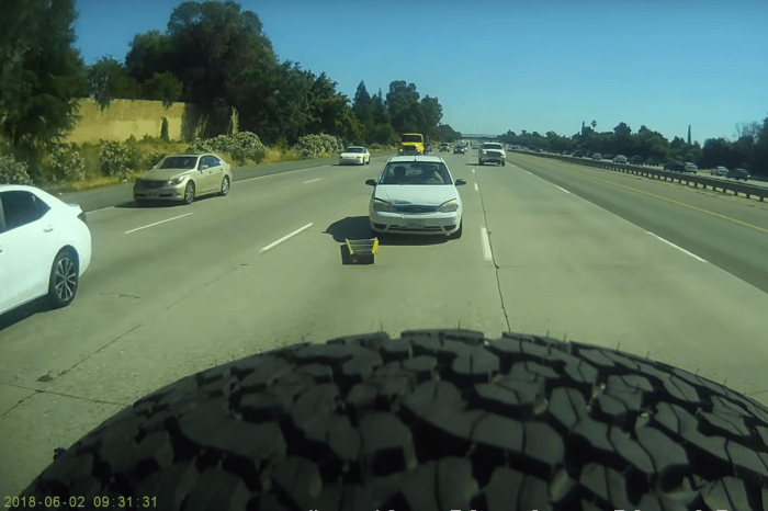 Ladder in the Road Teaches Tailgating Driver a Harsh Lesson