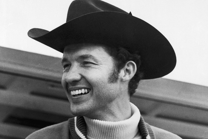 black and white photo of richard petty in cowboy hat