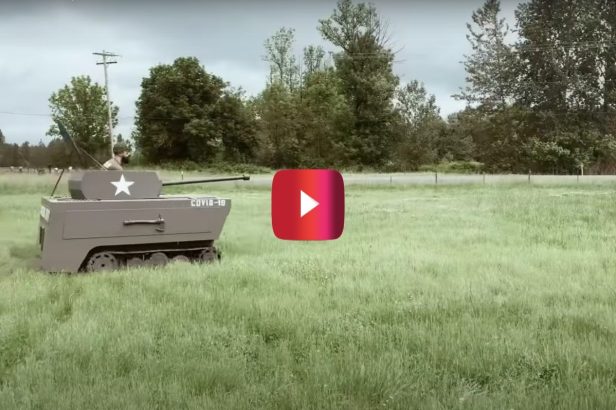 This True American Hero Turned His Lawnmower Into a Tank That Fires Potatoes