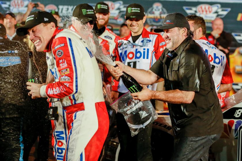 tony stewart spraying kevin harvick with champagne