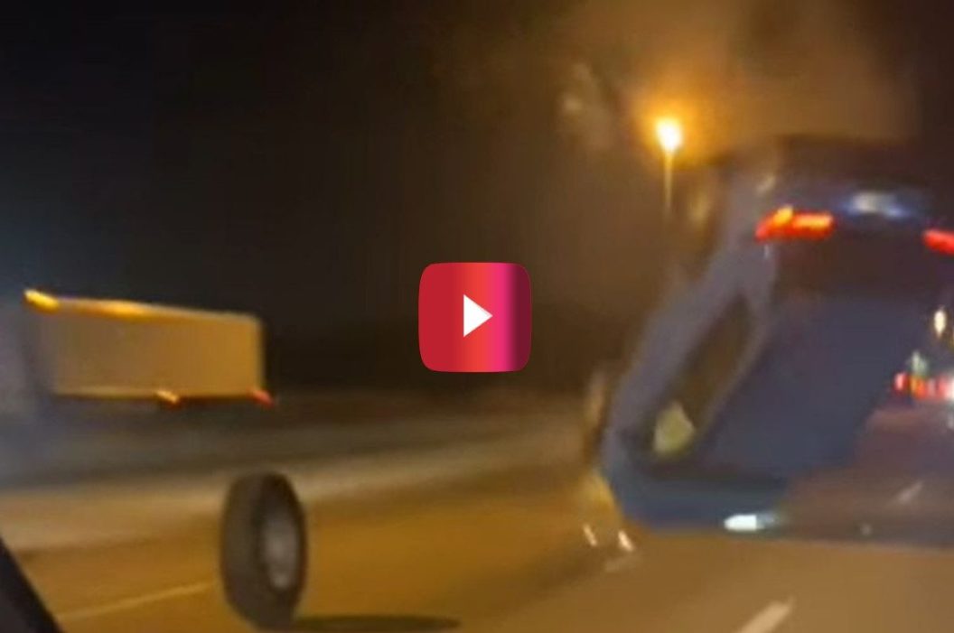 car launches after hitting tire