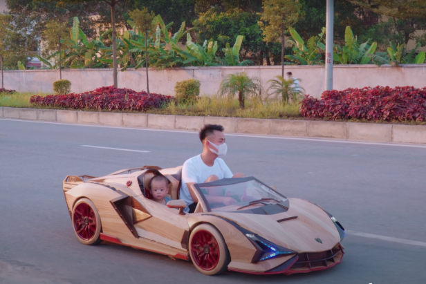 This Dad Spent 65 Days Building a Wooden Lamborghini Sian Roadster for His Son