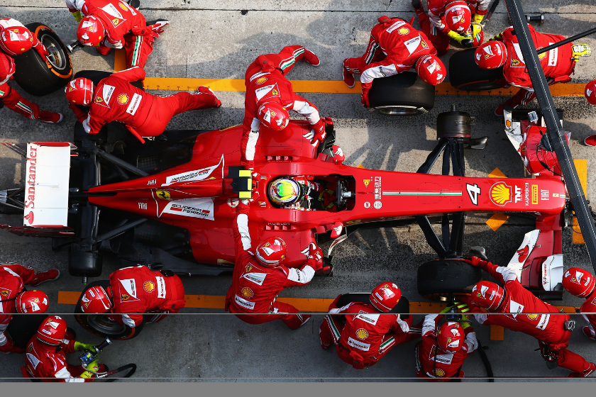 Felipe Massa of Brazil and Ferrari stops for a pitstop during the Malaysian Formula One Grand Prix at the Sepang Circuit on March 24, 2013 in Kuala Lumpur, Malaysia
