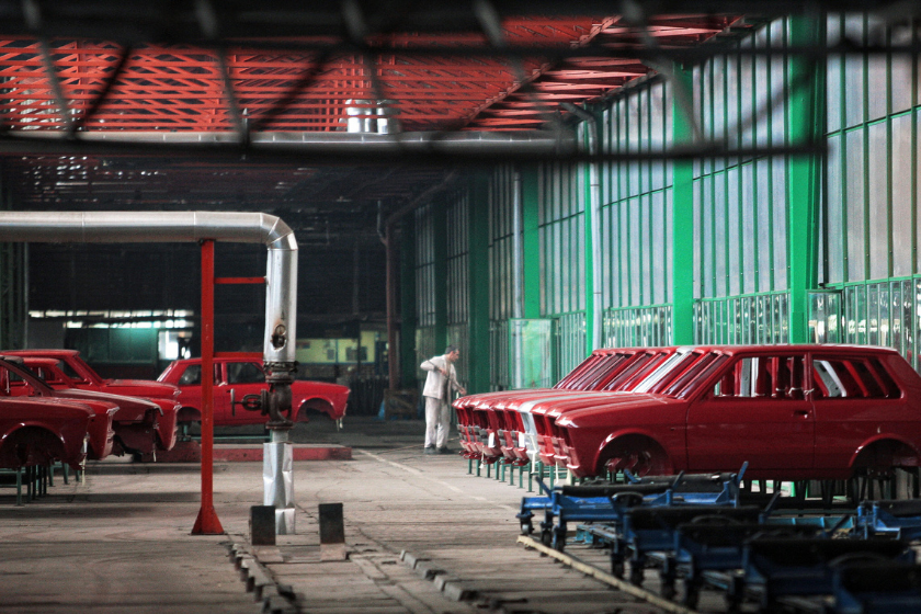 red yugo body frames in factory