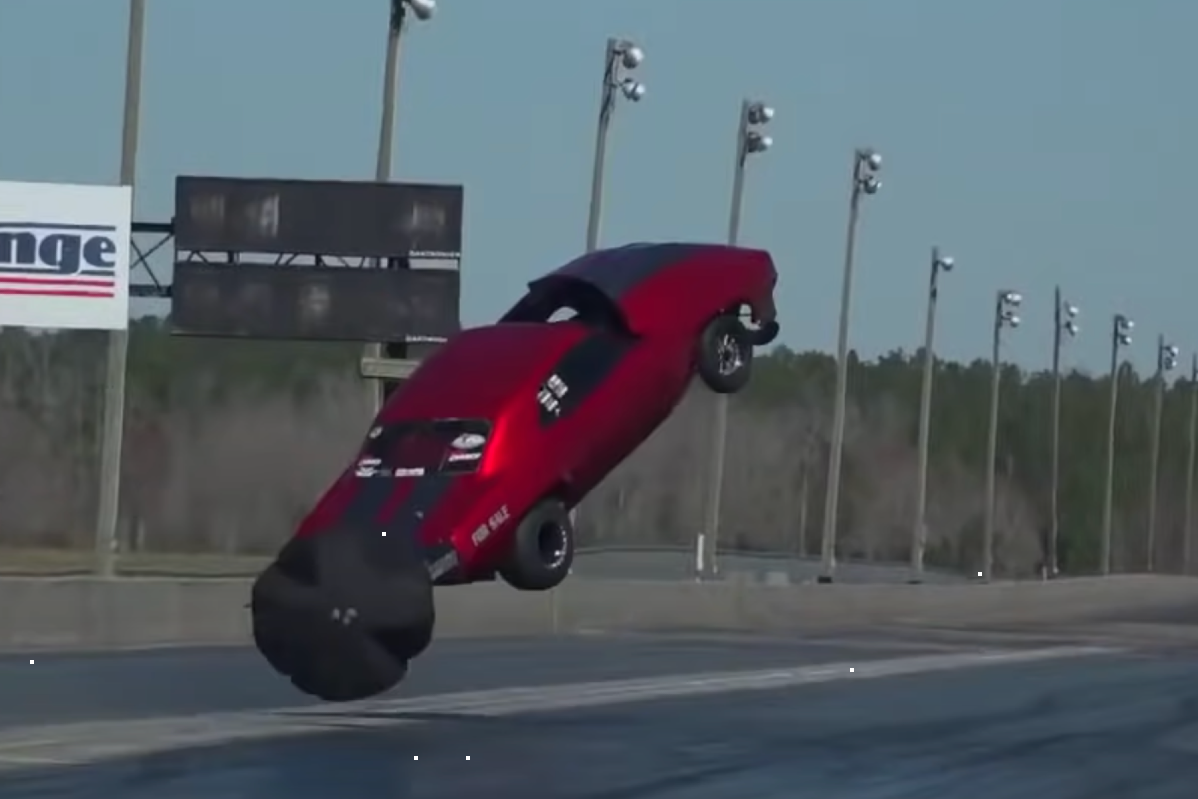 drag race car goes airborne