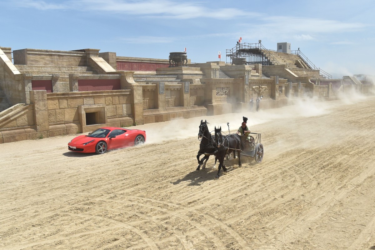 ferrari racing chariot on ben hur movie set