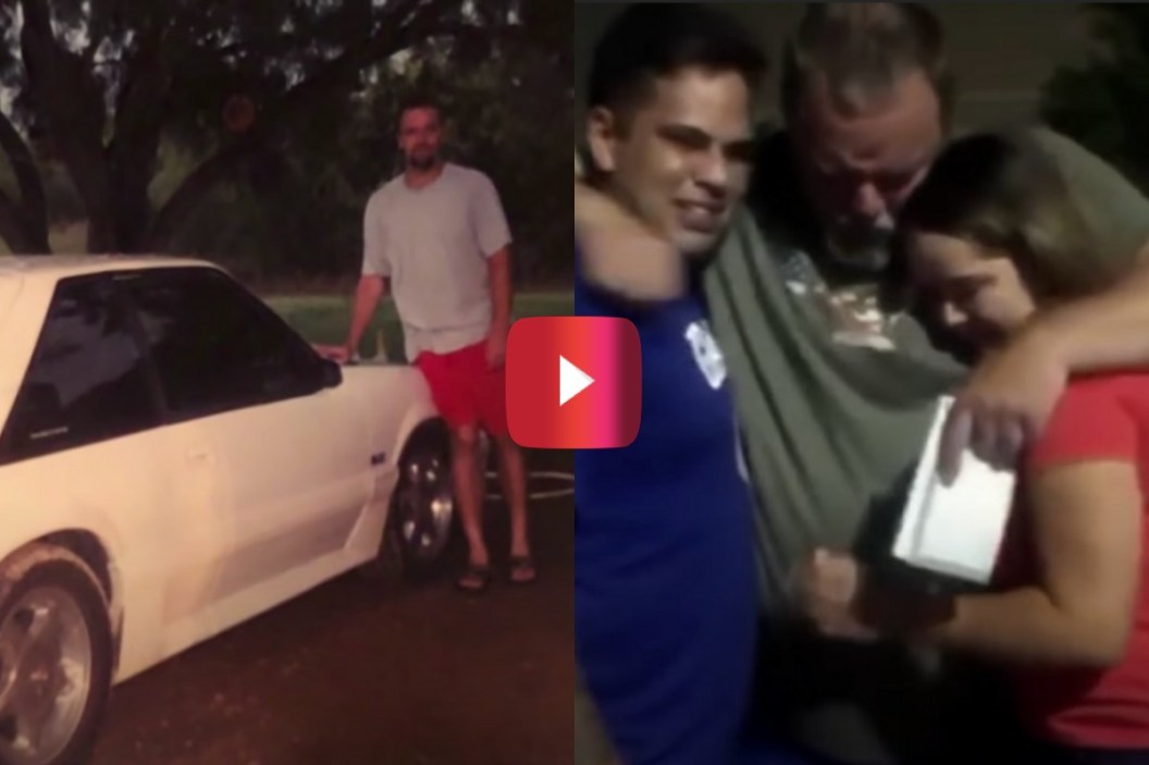 kids surprise dad with ford mustang