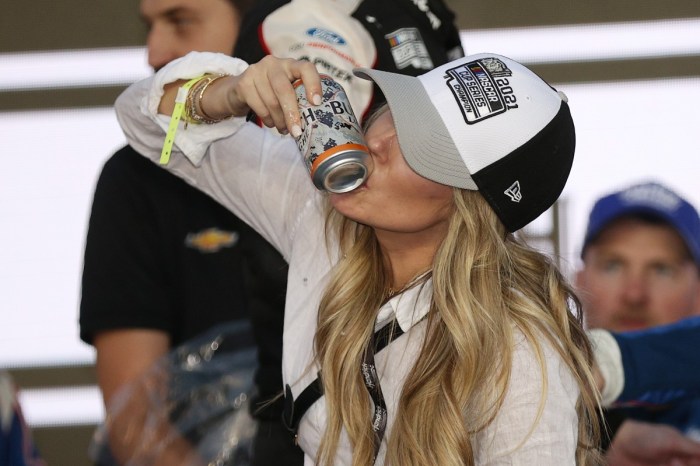 Katelyn Larson Shotguns a Beer in Victory Lane After Husband Kyle Wins NASCAR Championship