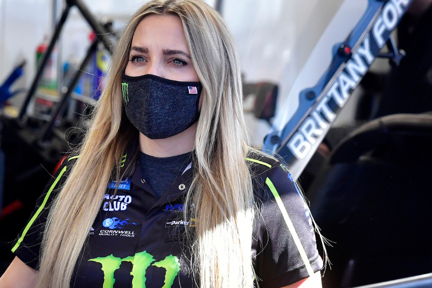 Brittany Force walks through her pit prior to the opening round of qualifying at the season opening AMALIE Motor Oil 52nd annual NHRA Gatornationals on March 12, 2021, at Gainesville Raceway in Gainesville, Florida