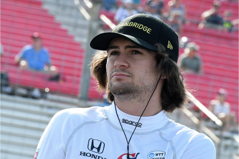 Colton Herta looks on during qualifying for the NTT IndyCar Series Bommarito Automotive Group 500 on August, 21, 2021, at World Wide Technology Raceway in Madison, Illinois