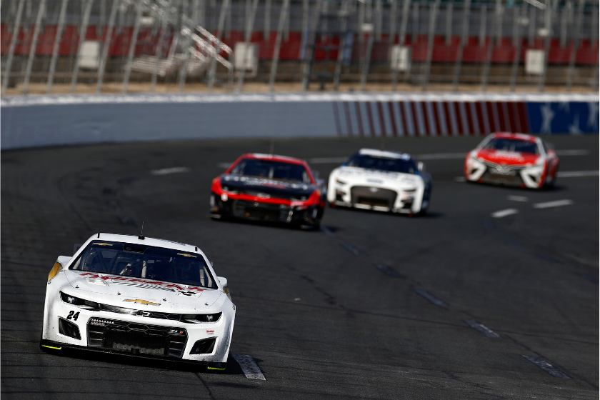 William Byron, driver of the #24 Hendrick Motorsports Chevrolet, leads a pack of cars during the NASCAR Next Gen Test at Charlotte Motor Speedway on December 17, 2021 in Concord, North Carolina