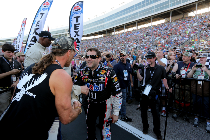 tony stewart shaking hands with shawn michaels